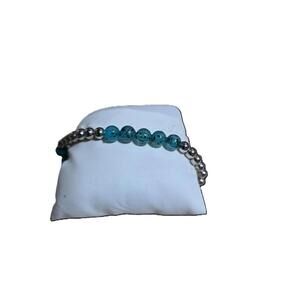 Green & Silver Plastic Beads Stretch Bracelet